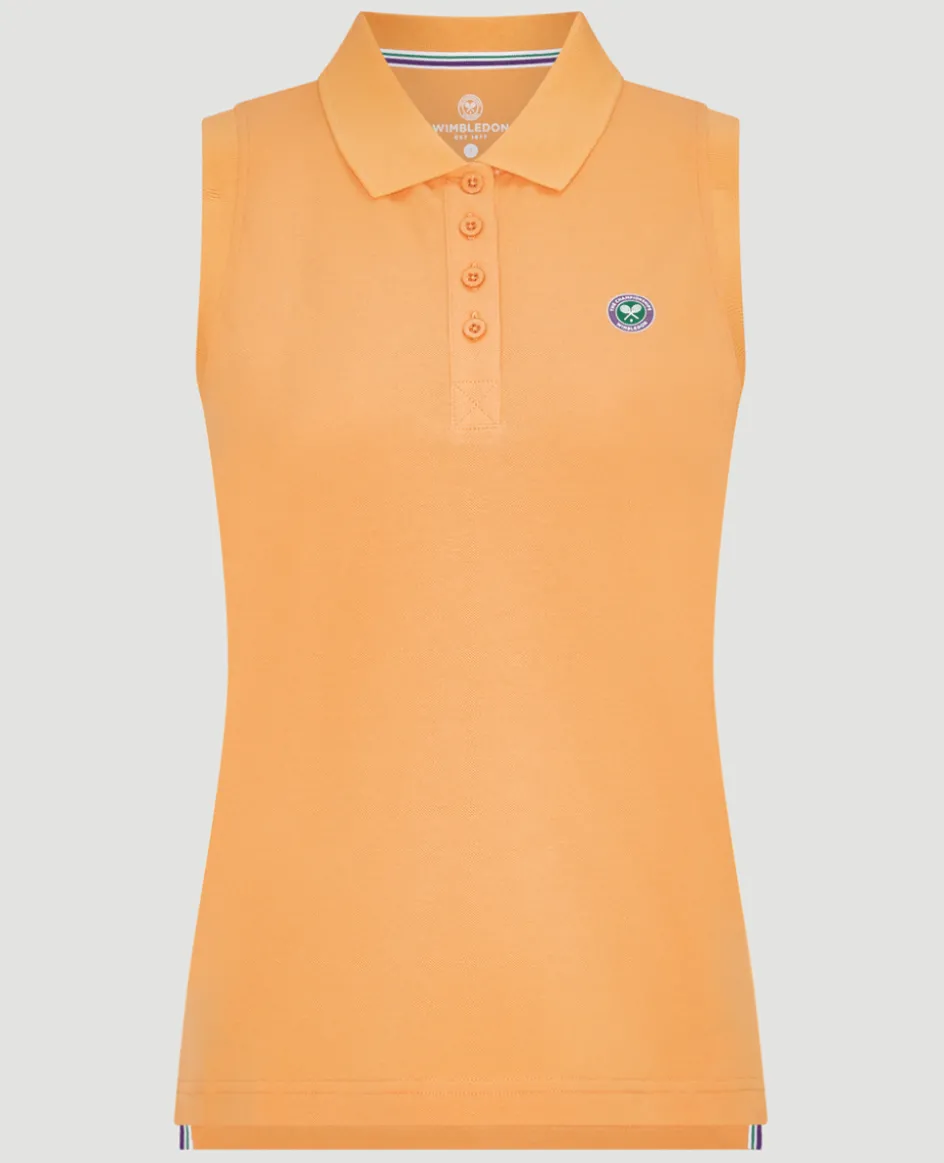 Wimbledon Womens Sleeveless Pique Polo - Orange-Women Tops & T-Shirts