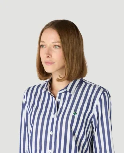 Wimbledon Womens Striped Shirt - White & Navy-Women Tops & T-Shirts