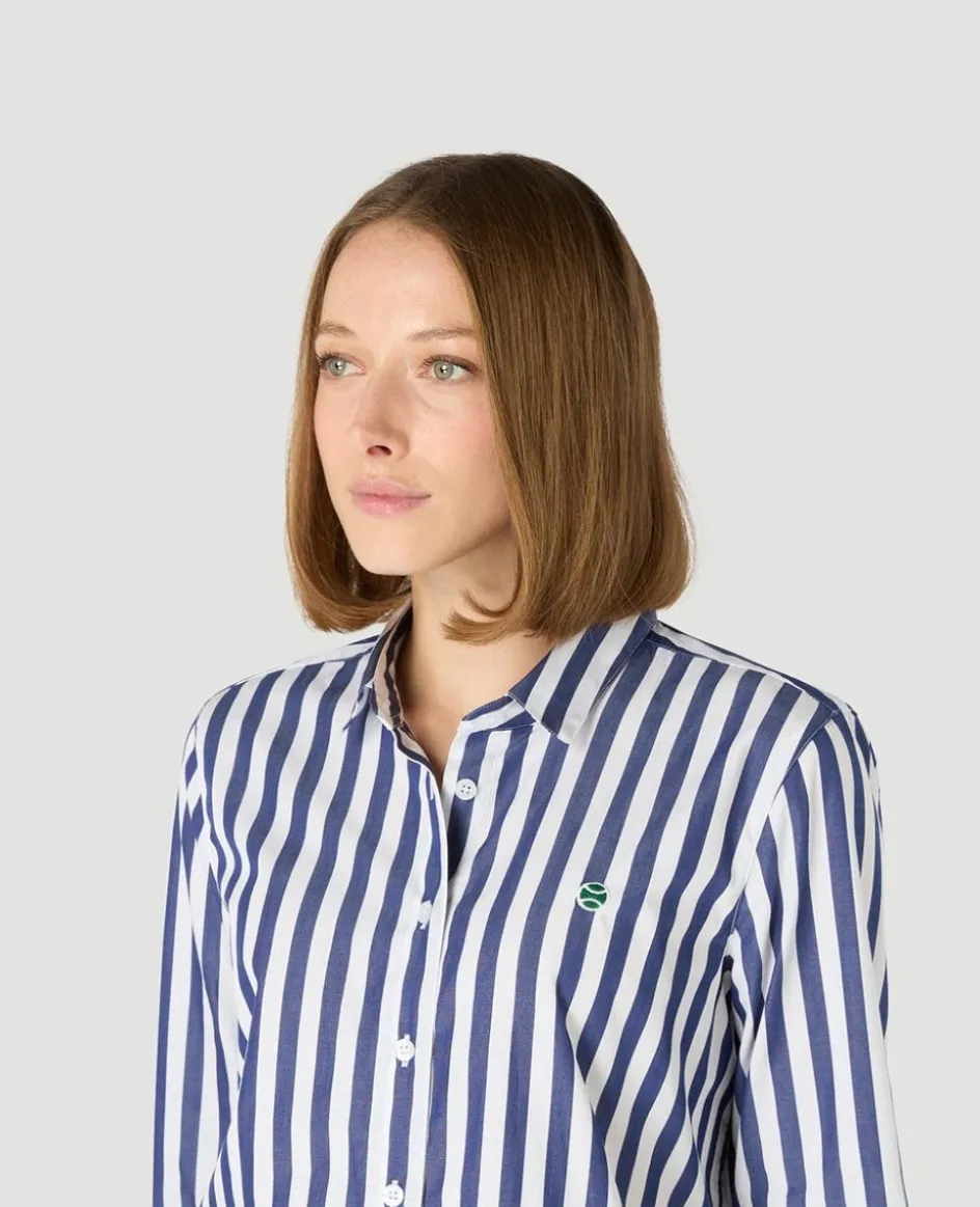 Wimbledon Womens Striped Shirt - White & Navy-Women Tops & T-Shirts