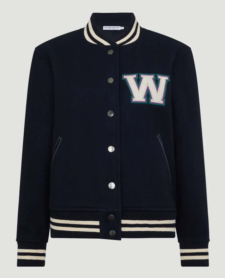 Wimbledon Womens Varsity Jacket - Navy-Women Jackets & Coats