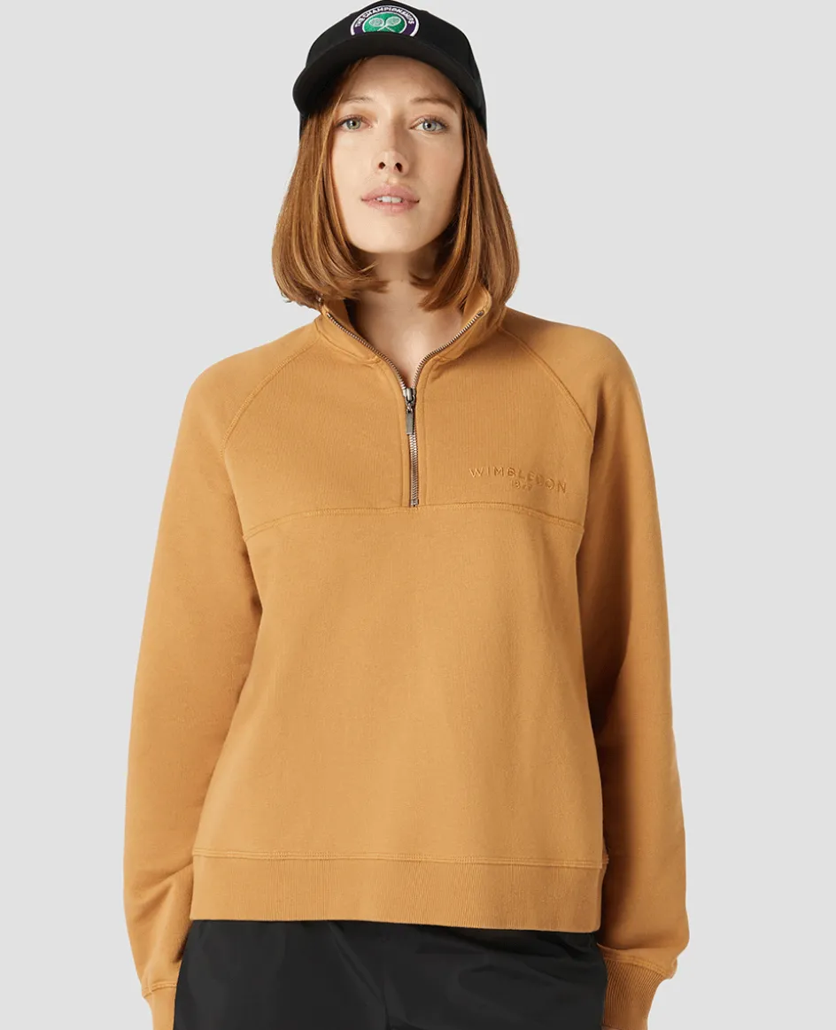 Wimbledon Womens 1/4 Zip - Tobacco-Women Sweatshirts & Hoodies