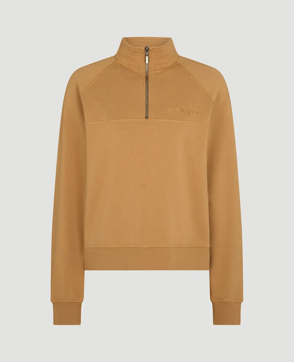 Wimbledon Womens 1/4 Zip - Tobacco-Women Sweatshirts & Hoodies