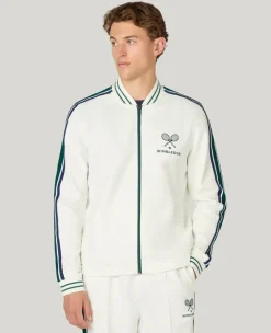 Wimbledon Zip Front Stripe Track Jacket in White- Jackets & Coats