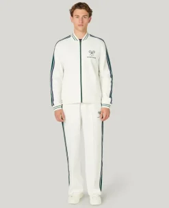 Wimbledon Zip Front Stripe Track Jacket in White- Jackets & Coats