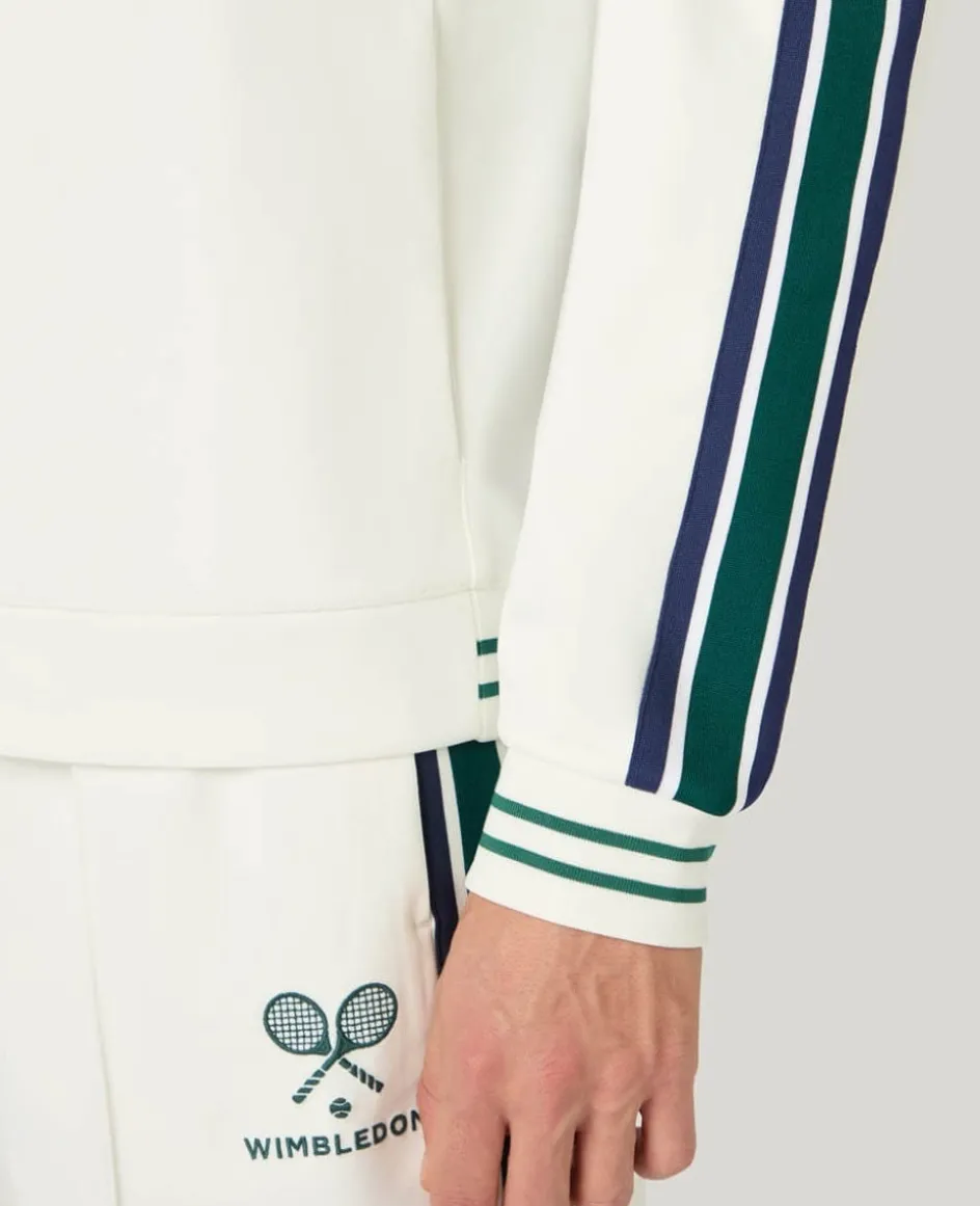 Wimbledon Zip Front Stripe Track Jacket in White- Jackets & Coats