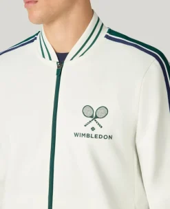 Wimbledon Zip Front Stripe Track Jacket in White- Jackets & Coats