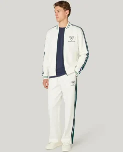 Wimbledon Zip Front Stripe Track Jacket in White- Jackets & Coats