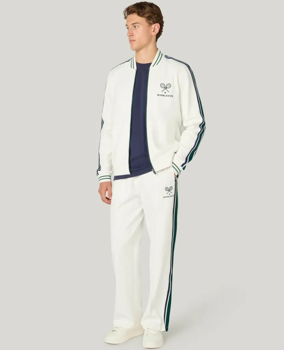 Wimbledon Zip Front Stripe Track Jacket in White- Jackets & Coats