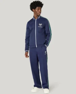 Wimbledon Zip Front Stripe Track Jacket in Navy- Jackets & Coats