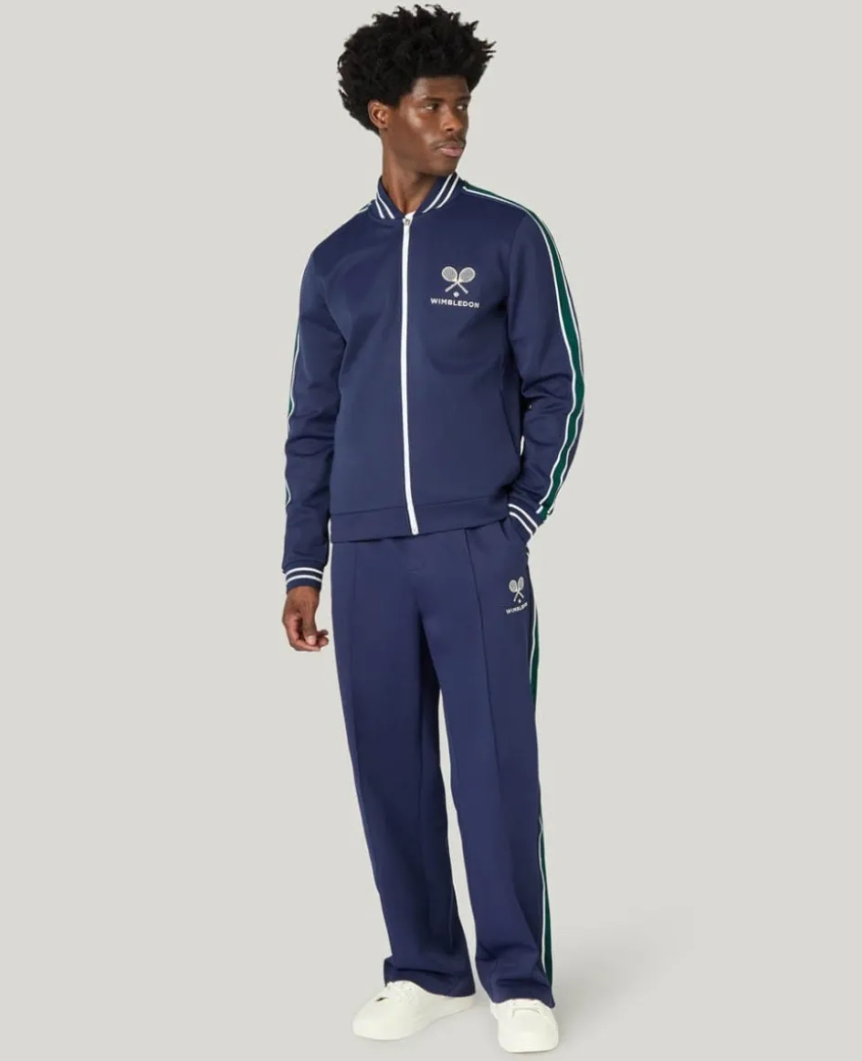Wimbledon Zip Front Stripe Track Jacket in Navy- Jackets & Coats