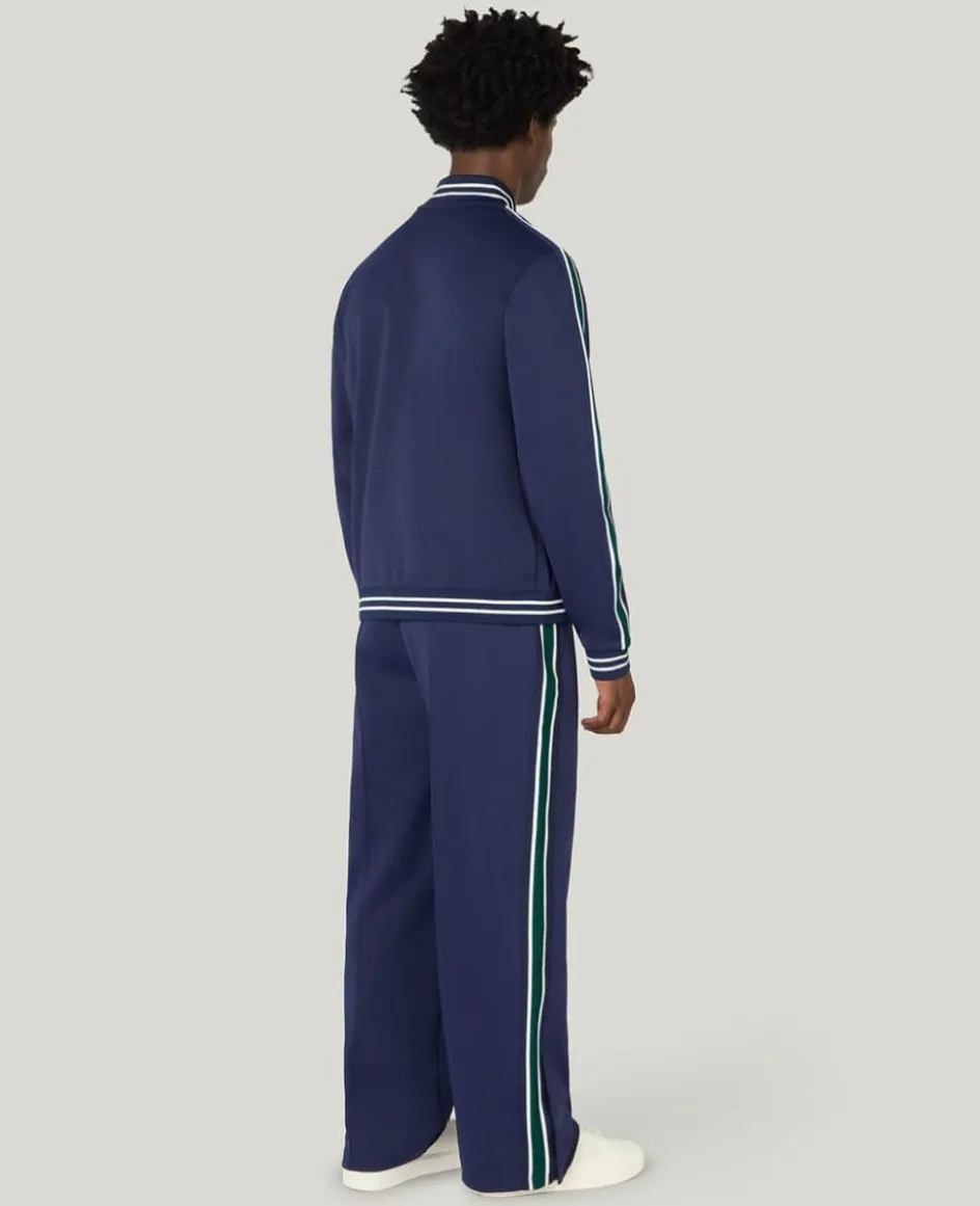 Wimbledon Zip Front Stripe Track Jacket in Navy- Jackets & Coats