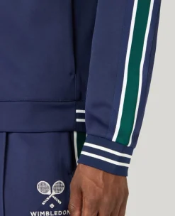 Wimbledon Zip Front Stripe Track Jacket in Navy- Jackets & Coats