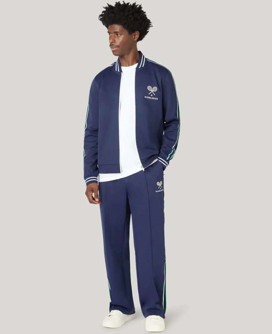 Wimbledon Zip Front Stripe Track Jacket in Navy- Jackets & Coats