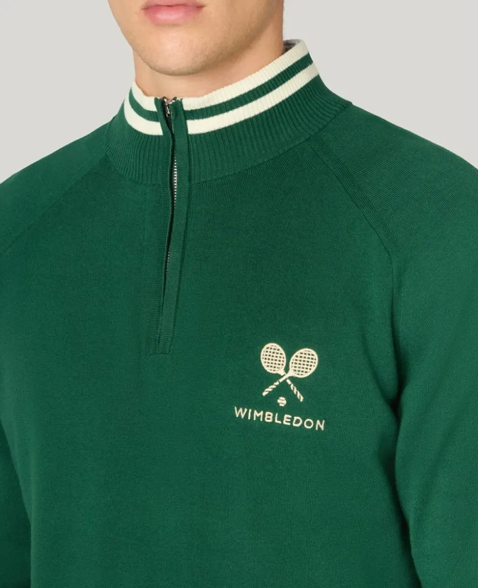 Wimbledon 1/4 Zip Knit in Green- Knitwear|Sweatshirts & Hoodies