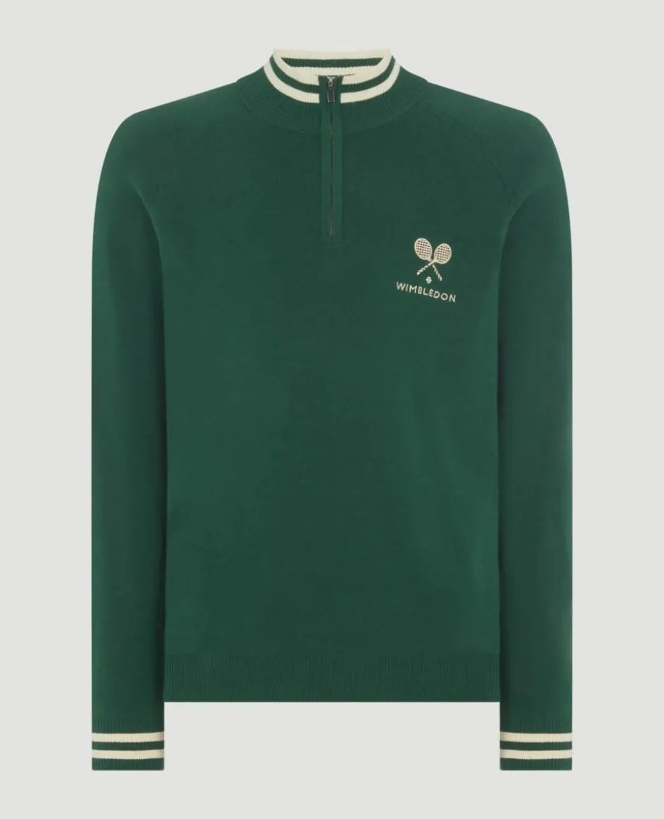 Wimbledon 1/4 Zip Knit in Green- Knitwear|Sweatshirts & Hoodies