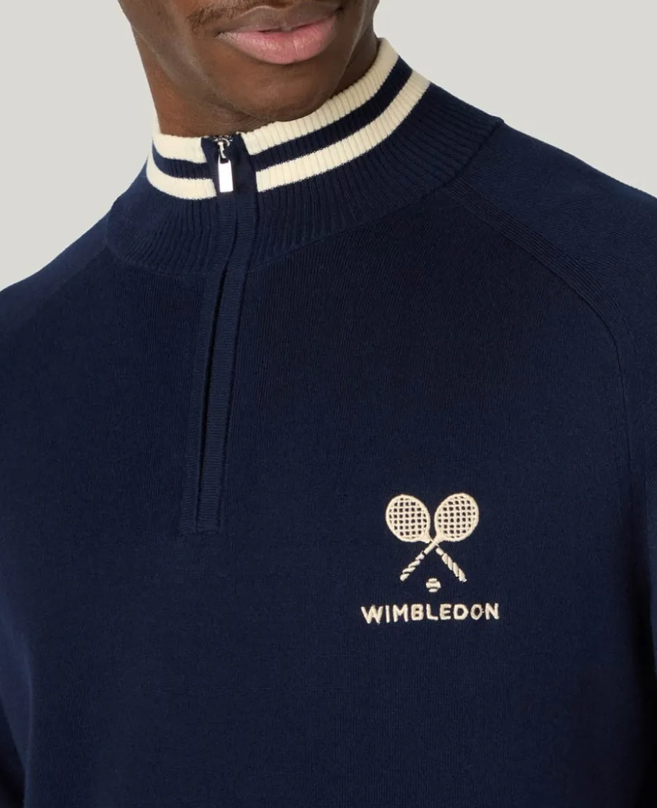 Wimbledon 1/4 Zip Knit in Navy- Knitwear|Sweatshirts & Hoodies